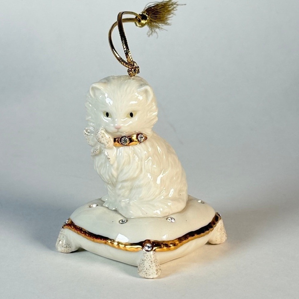 Lenox Razzle Dazzle Cat Porcelain Christmas Ornament Gold Crystal 6339303 Boxed